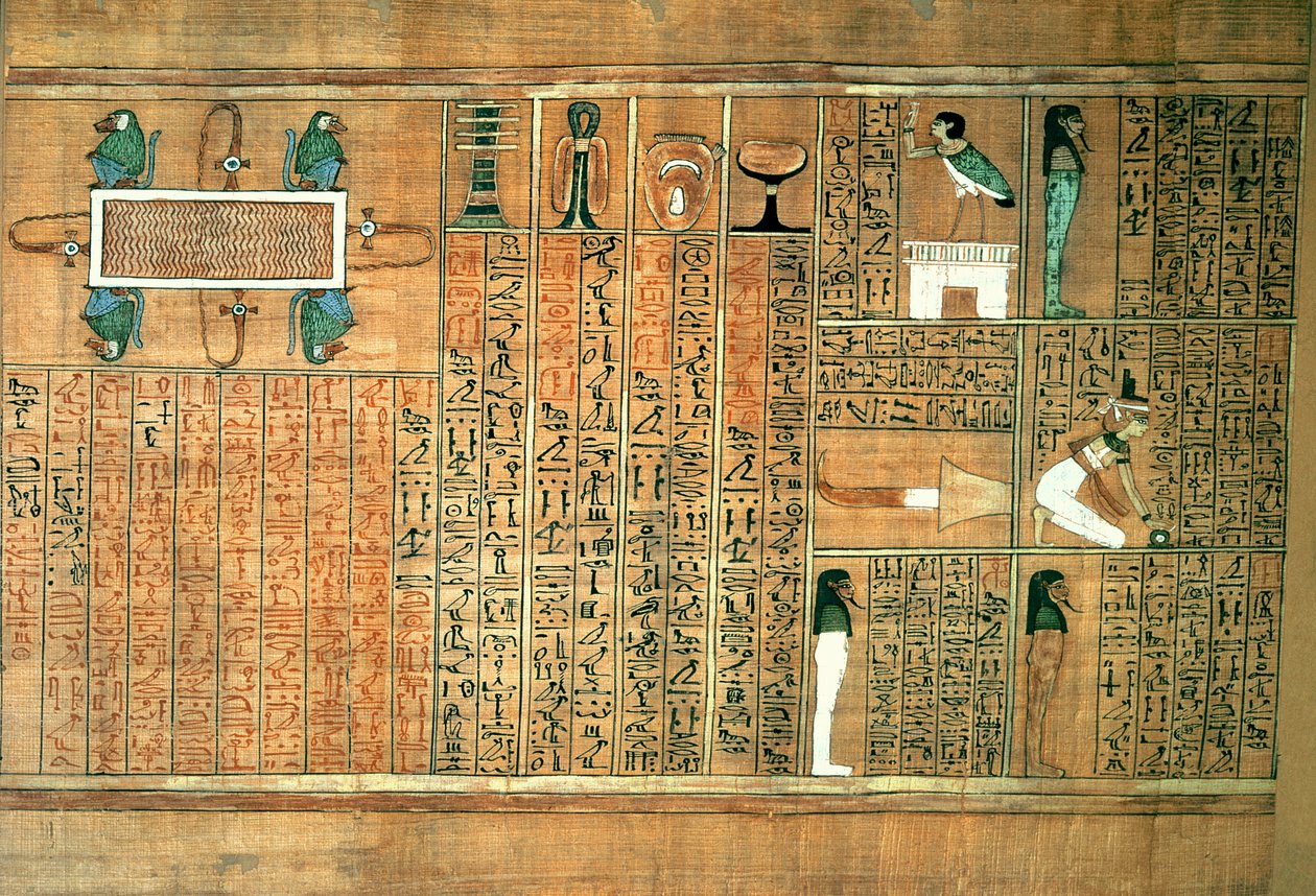 Any of the Dead of the Scribe Any、c.1250（塗られたパピルス）からの故人と彼のBaを描いた詳細 作： エジプト第19王朝