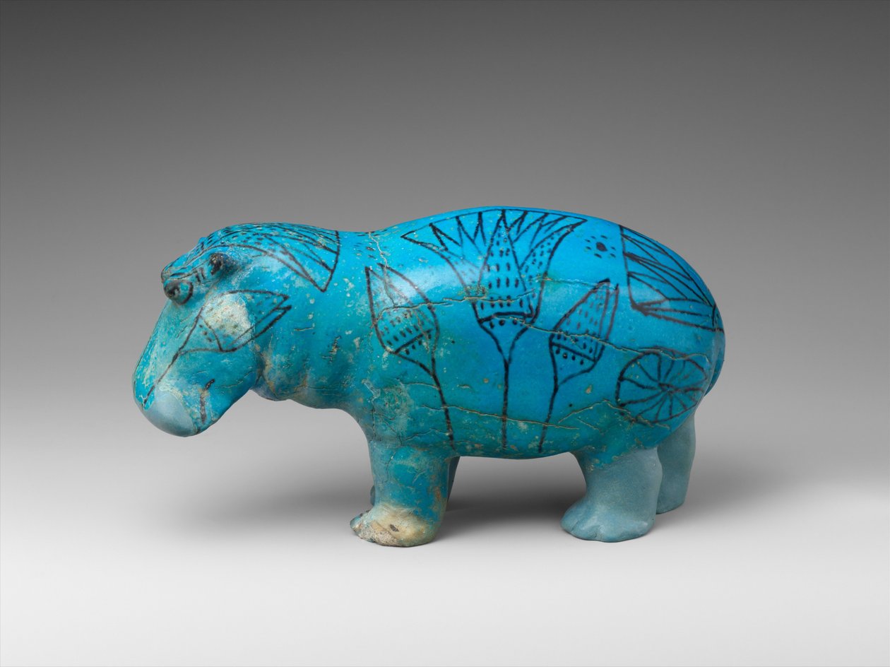 立っているカバ、紀元前1900年頃（ファイエンス 作： エジプト第12王朝