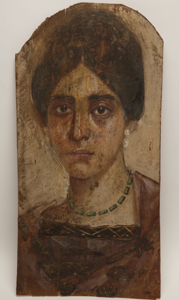 ミイラの肖像、136-160年頃（木に絵の具） 作： エジプトの学校