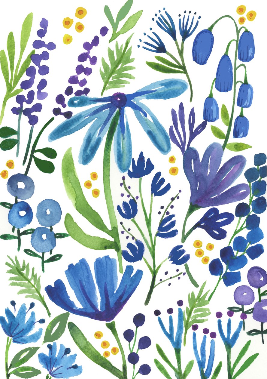 青い花、2018年（水彩画） 作： エリザベスライダー