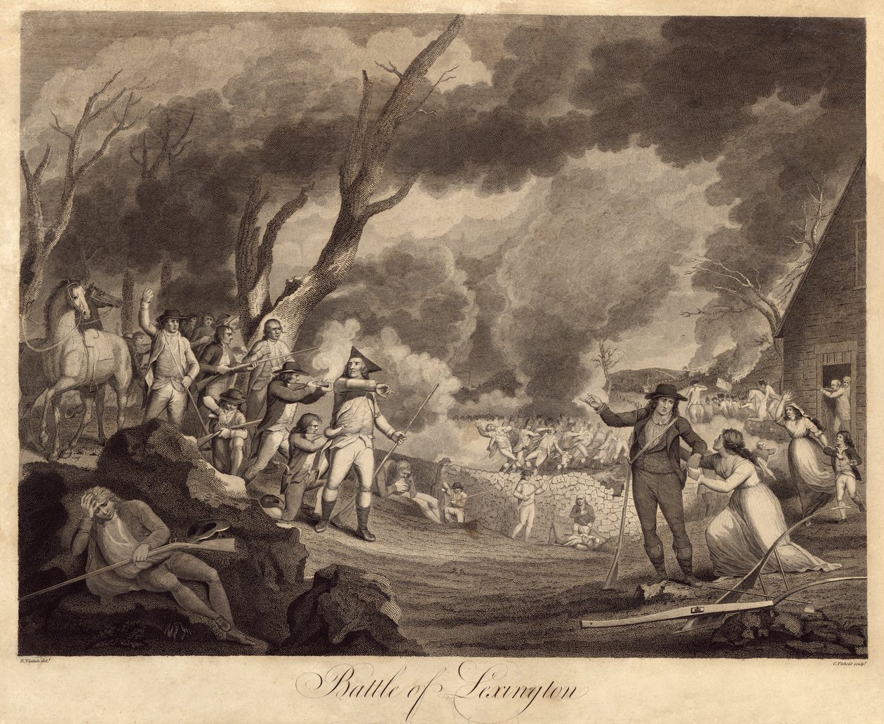 レキシントンの戦い、Cornelius Tiebout（1768-1835）によって彫刻 作： エルカナ・ティスデイル