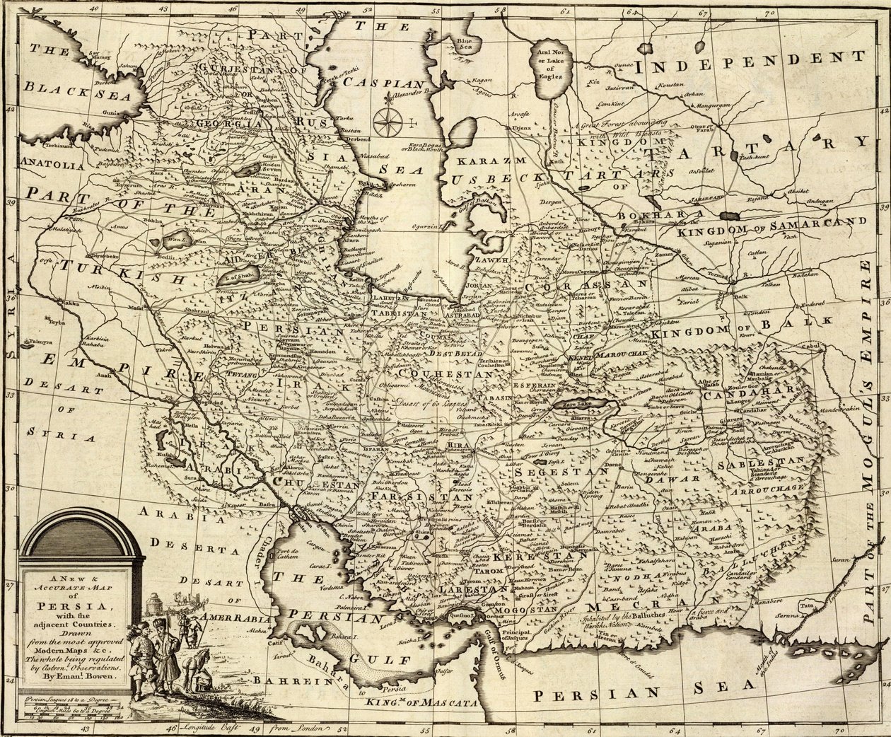 隣接国を含むペルシャの新しい正確な地図。 作： エマニュエル・ボウエン