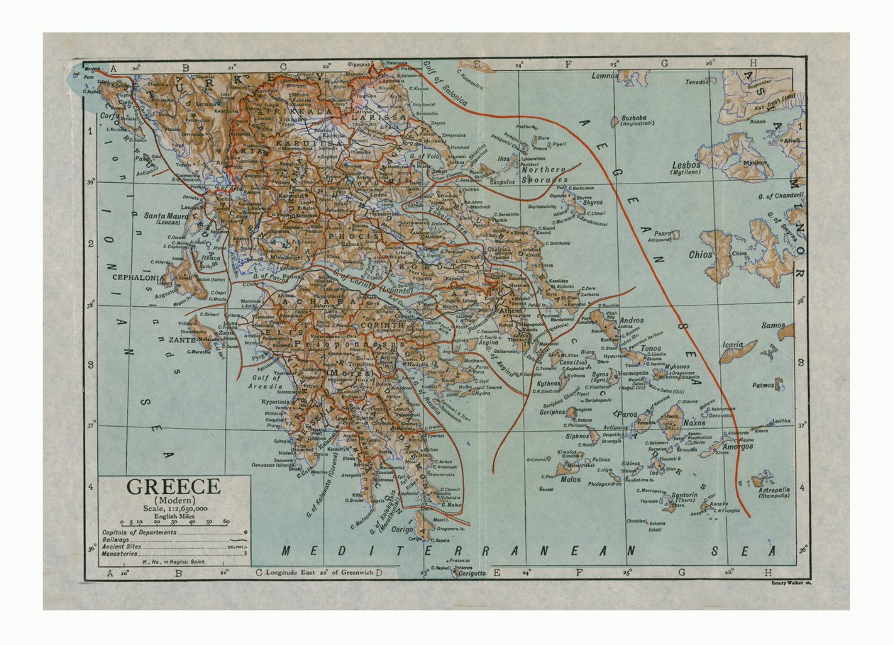 現代ギリシャの地図、c1910s。 作： エメリー・ウォーカー