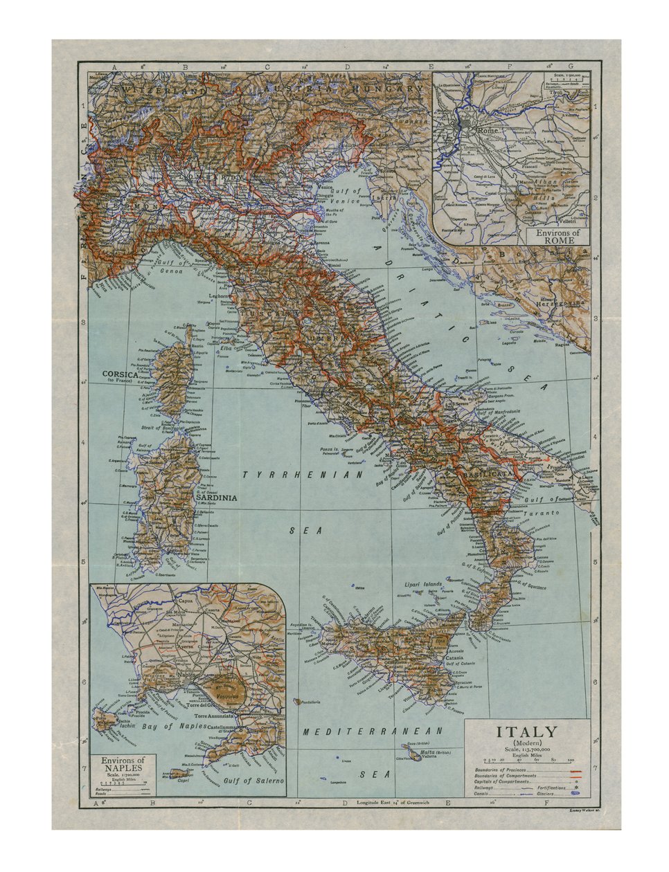 現代イタリアの地図、c1910s。 作： エメリー・ウォーカー