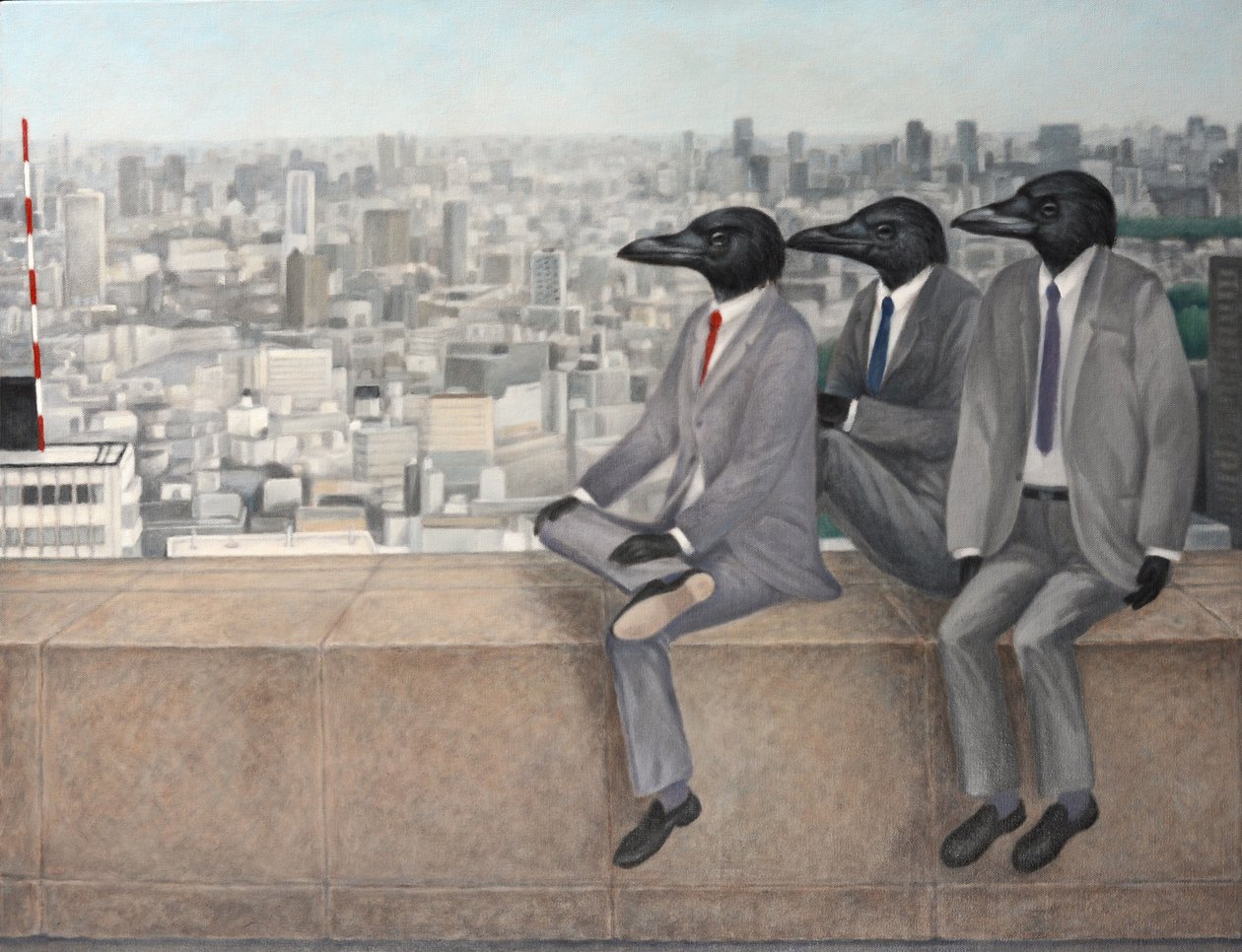 三羽のカラス、2010年（キャンバスに油彩） 作： 相田恵美子