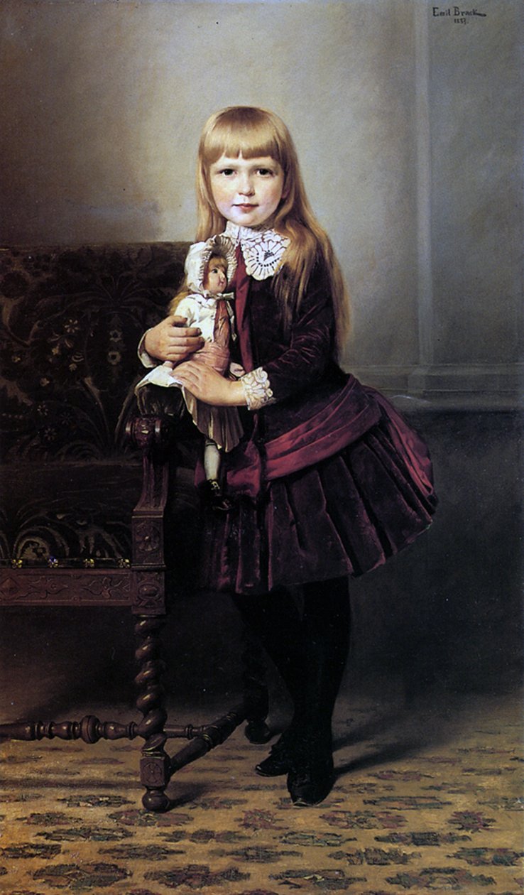 彼女の人形を持つ少女、1887 作： エミル・ブラック