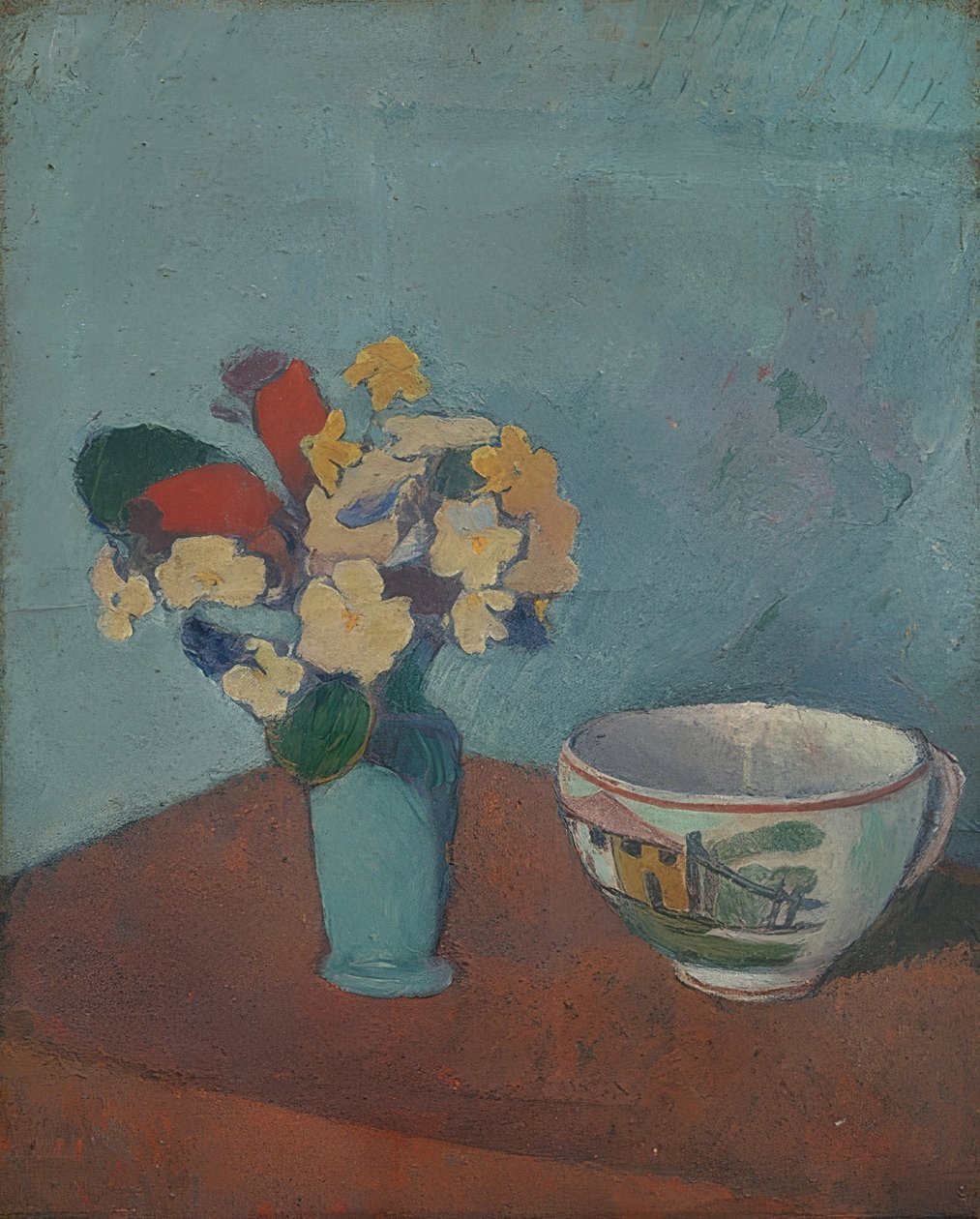 花とカップと花瓶。 1887-88 作： エミール・バーナード