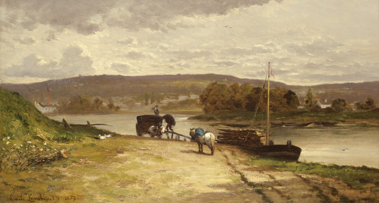 川の風景、1837 作： エミール・ランビネット