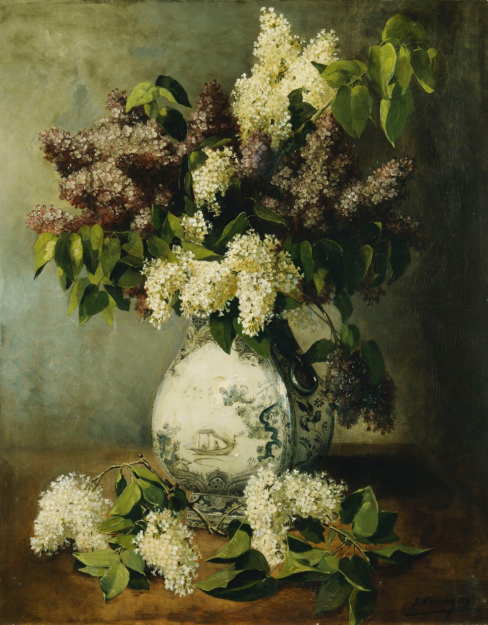 デルフトの花瓶のライラック、1895 作： エミール・ヴァーノン