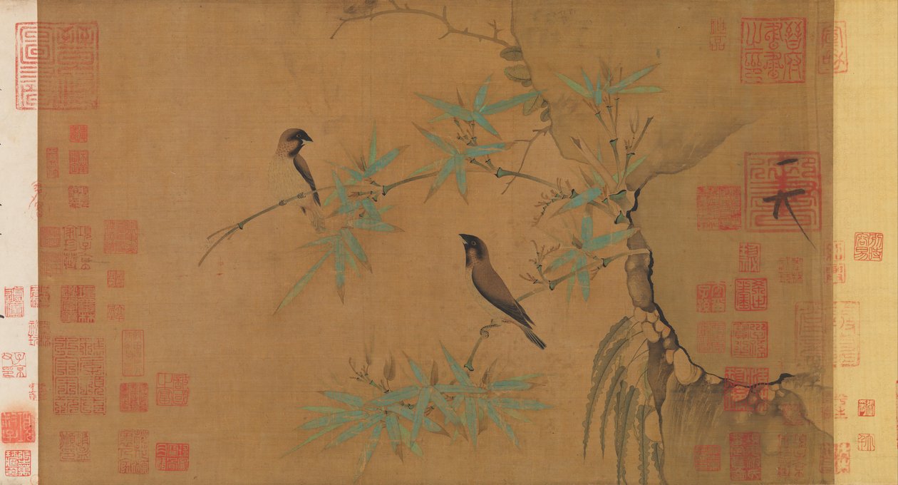フィンチと竹、12 世紀初頭。 作： Hu宗皇帝