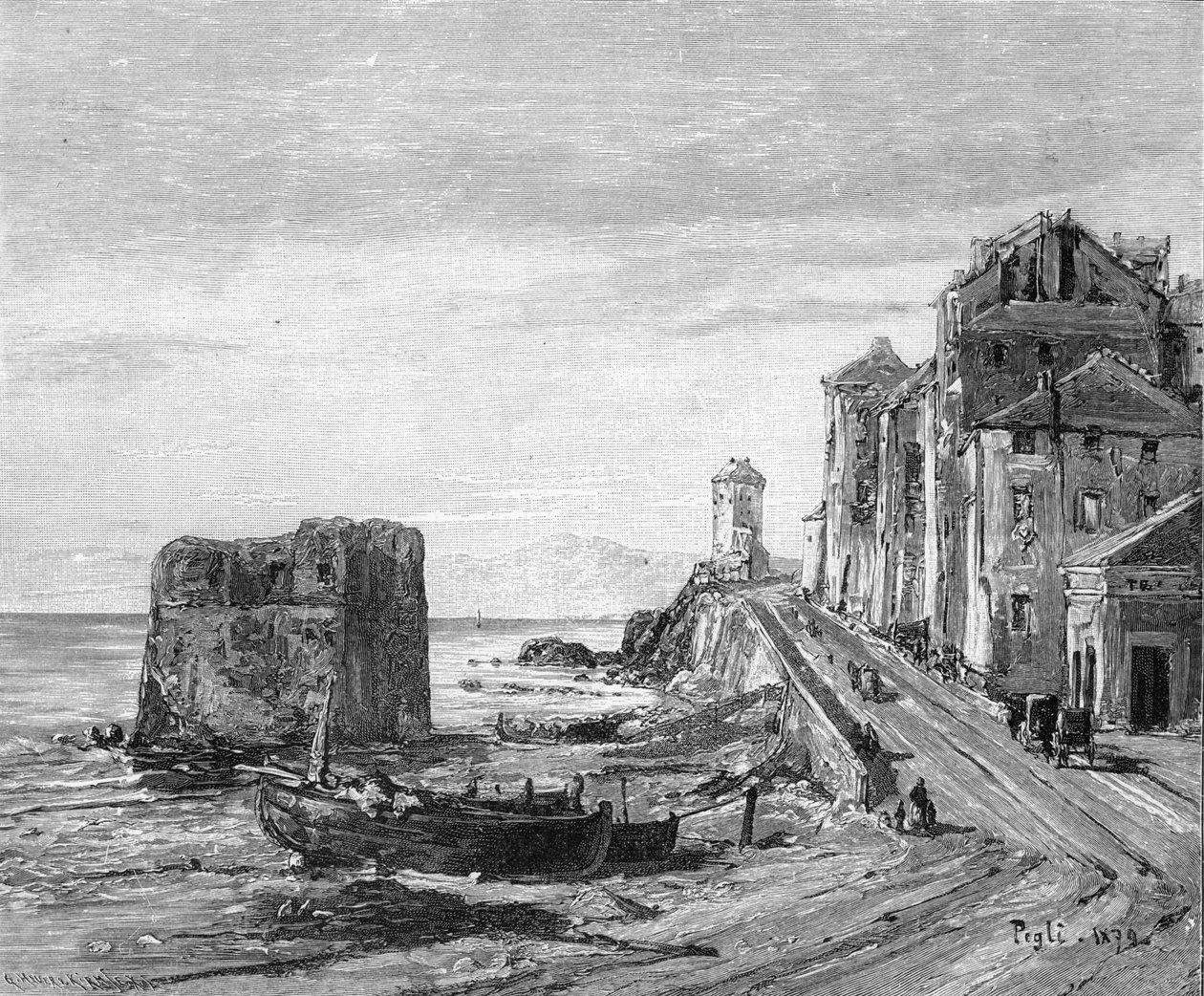 「ジェノヴァ近くのペグリの海と通り」、1879年 作： ドイツの女帝フレデリック