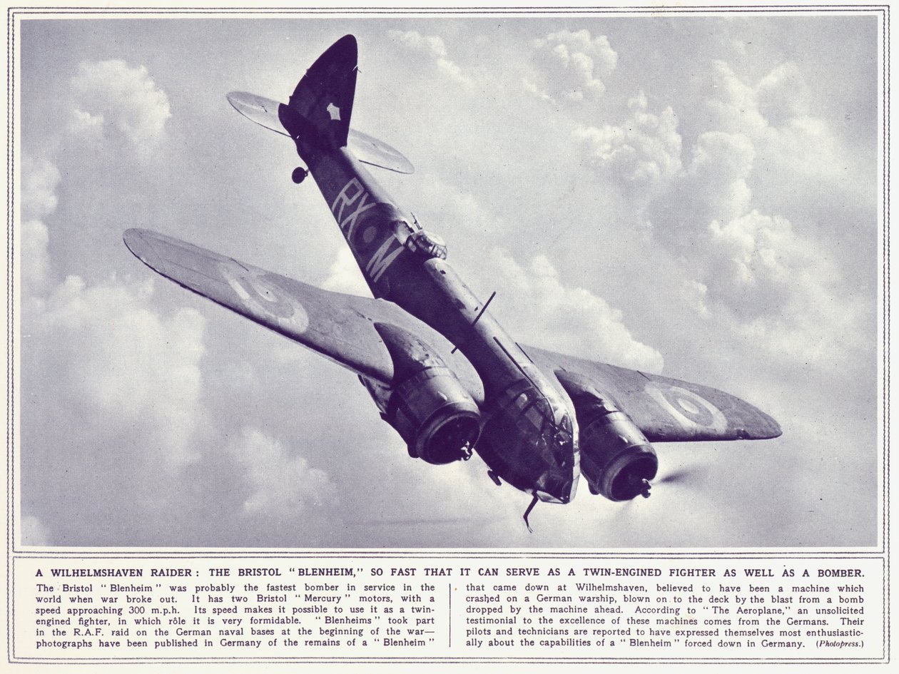 1939年11月22日発行のイラストレイテッドウォーニュースのブリストルブレナム 作： 英語の写真家