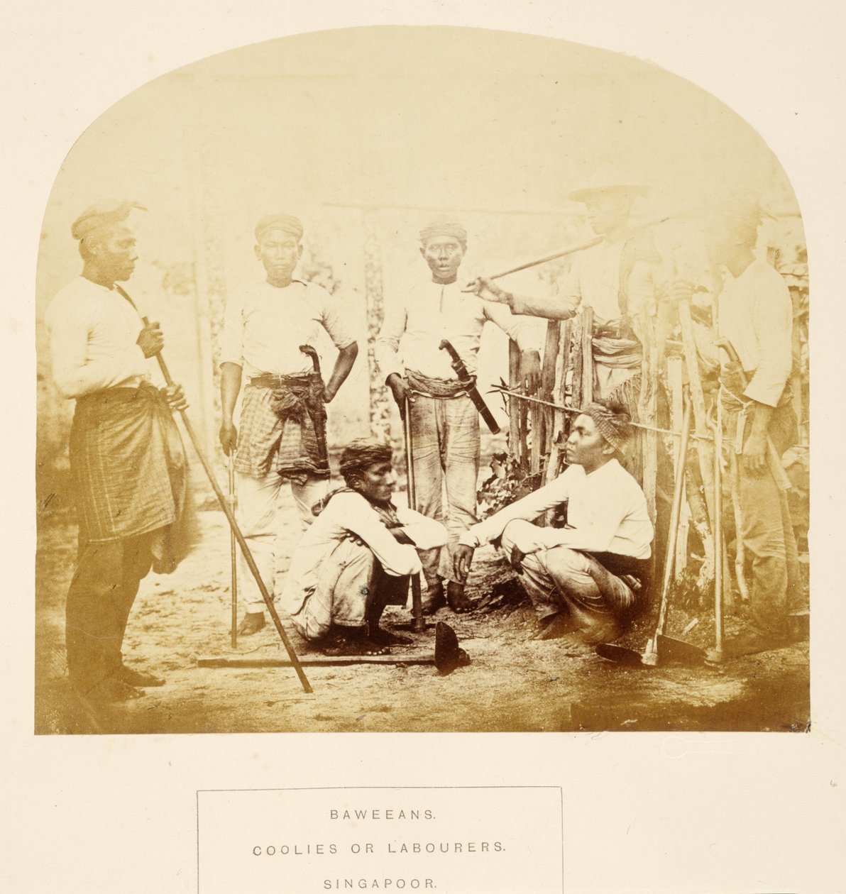 J.フォーブスワトソンによるインドの人々のシンガポールのバウィーンズ、クーリーまたは労働者、1868年出版（アルブメンプリント） 作： 英語の写真家