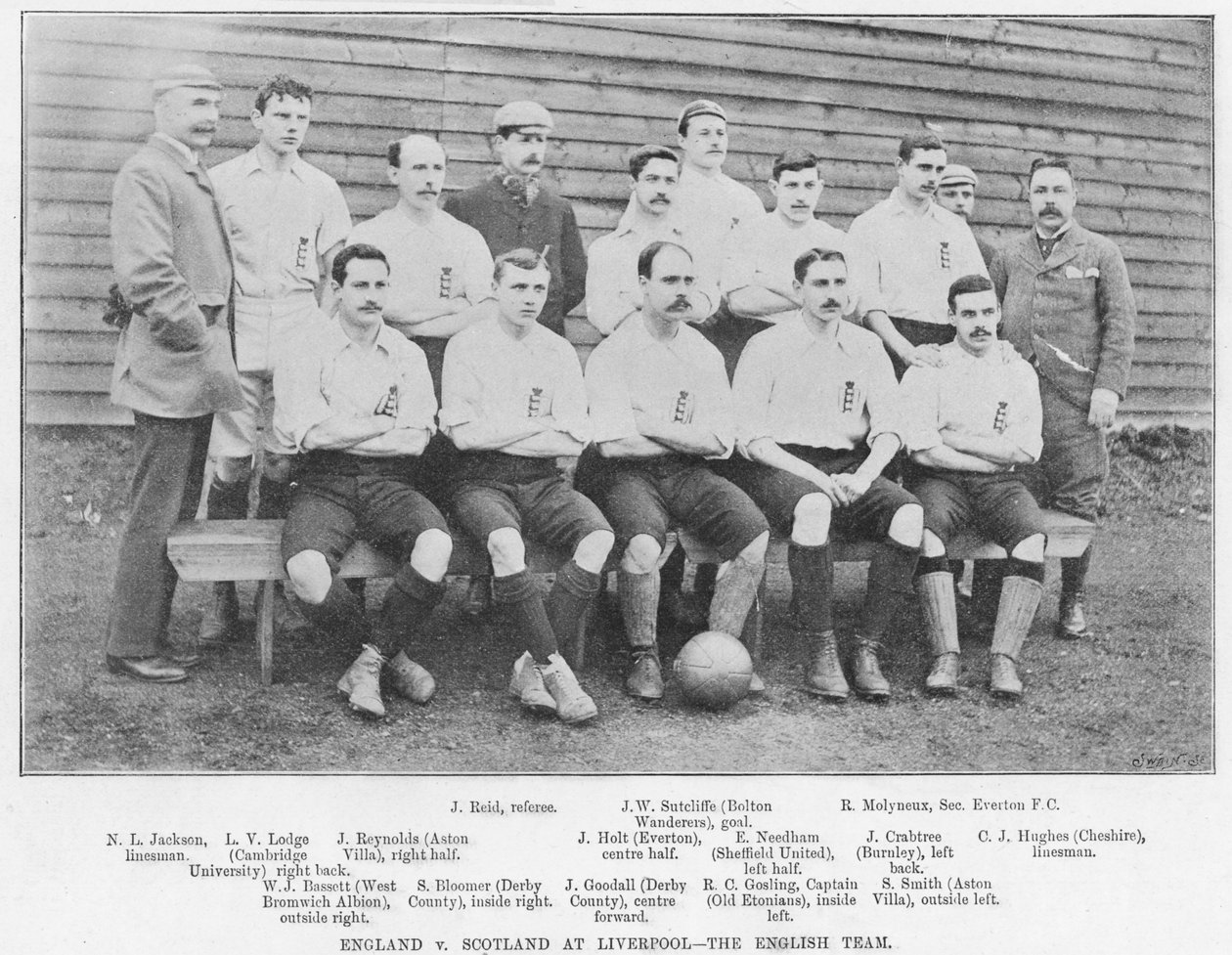 イングランド対スコットランド、リバプール：イギリスチーム、1895 作： 英語の写真家