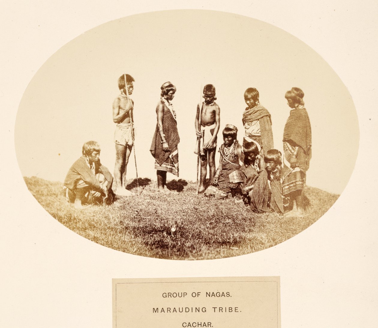 J.フォーブスワトソンによるインド人民のナガ族グループ、略奪部族、カシャール、1868年発行（アルブメンプリント） 作： 英語の写真家