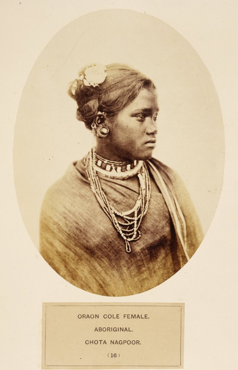 J.フォーブスワトソン著、インド人民のオラオンコール女性、アボリジニ、チョタナグプール、1868年出版（アルブメンプリント） 作： 英語の写真家