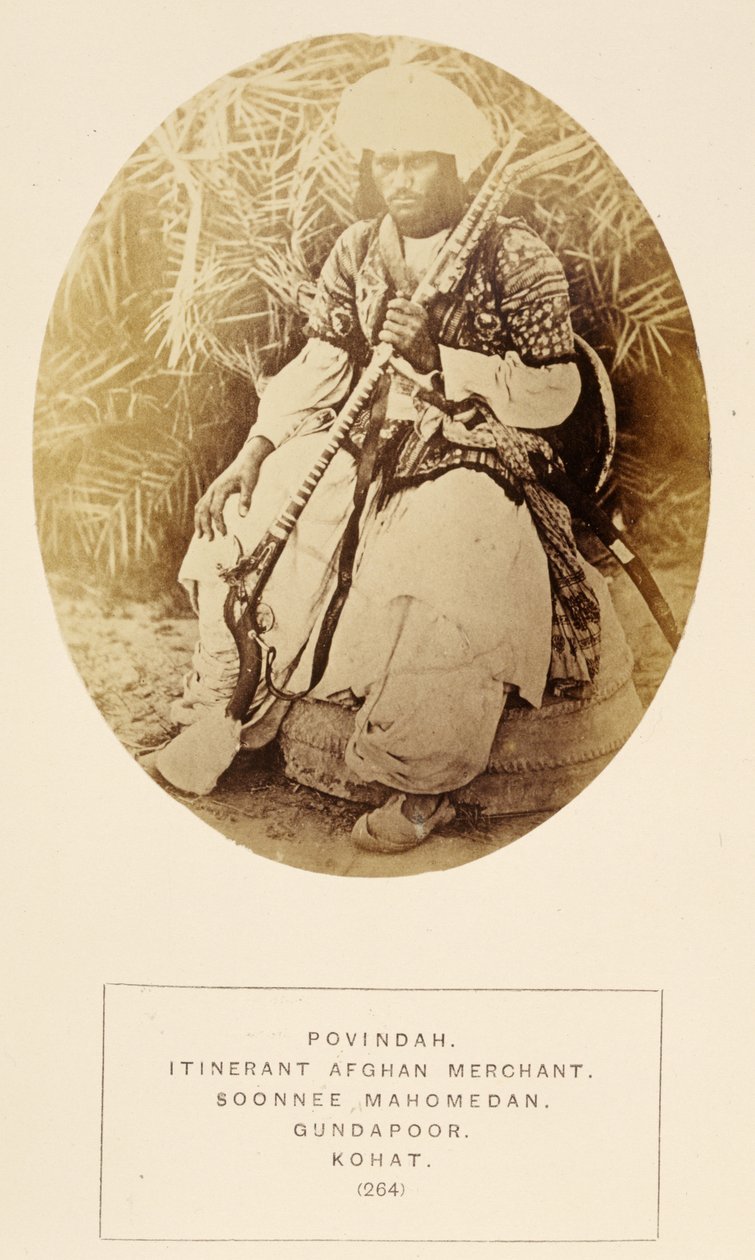 J.フォーブスワトソン著、The People of Indiaのコハット、ガンダプールにある巡回アフガン商人、Povindah、Soonnee Mahomedanが1868年に出版（アルブメンプリント） 作： 英語の写真家