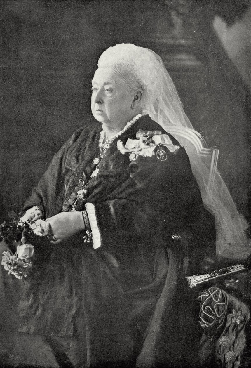 ビクトリア女王（1819-1901）c.1899（白黒写真） 作： 英語の写真家