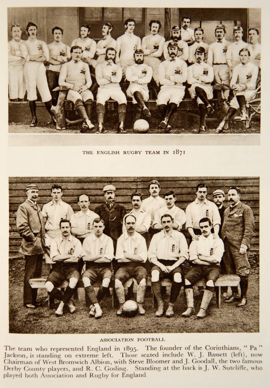 1871年のイギリスのラグビーチームと1895年のアソシエーションフットボールの代表、タイムズの写真（グラビア） 作： 英語の写真家