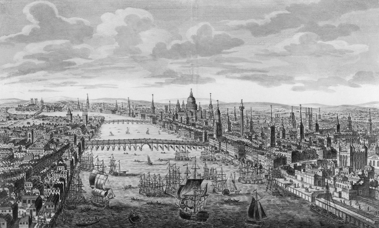テムズ川沿いのロンドン市の概観、1780年頃 作： 英語学校