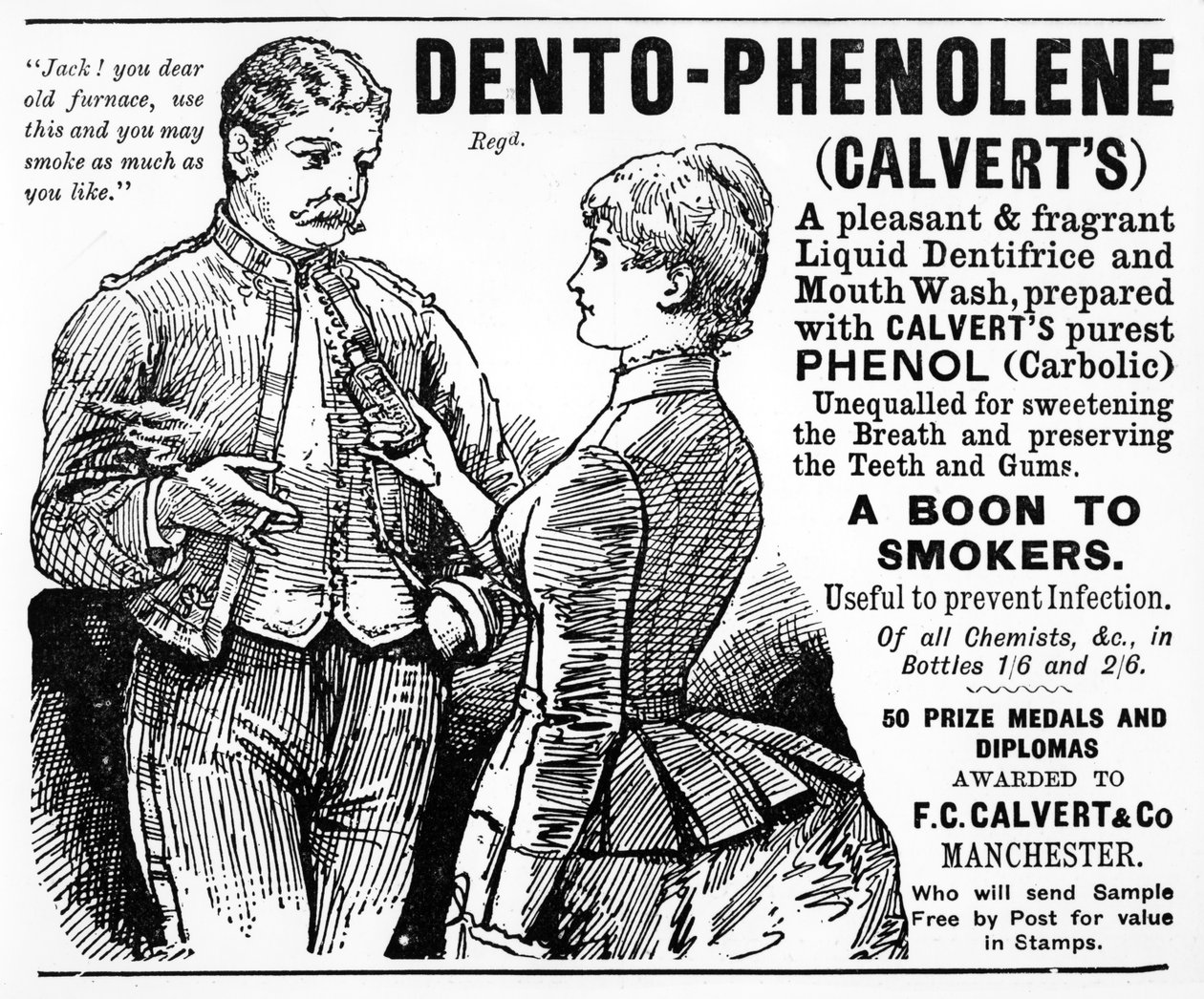 カルバートのデントフェノールの広告、1890年代頃 作： 英語学校