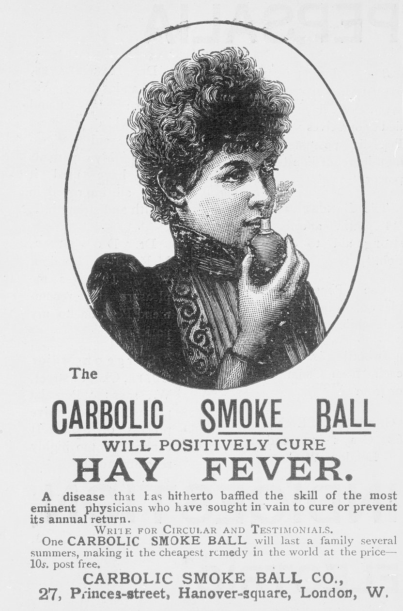 花粉症の治療法、Carbolic Smoke Ballの広告（印刷） 作： 英語学校