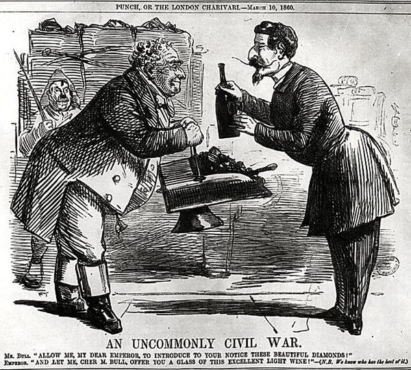 1860年3月10日、パンチまたはロンドンのチャリバリによる珍しい南北戦争 作： 英語学校