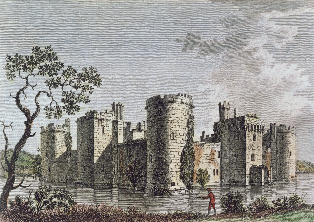 ボディアム城、サセックス、1777年7月6日（カラー彫刻） 作： 英語学校
