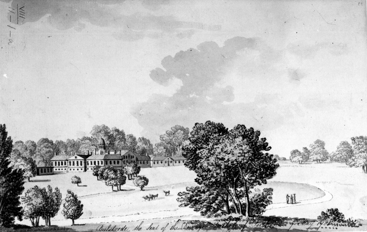 Bulstrode Park、バッキンガムシャー、1781年（紙にペン、インク、ウォッシュ） 作： 英語学校