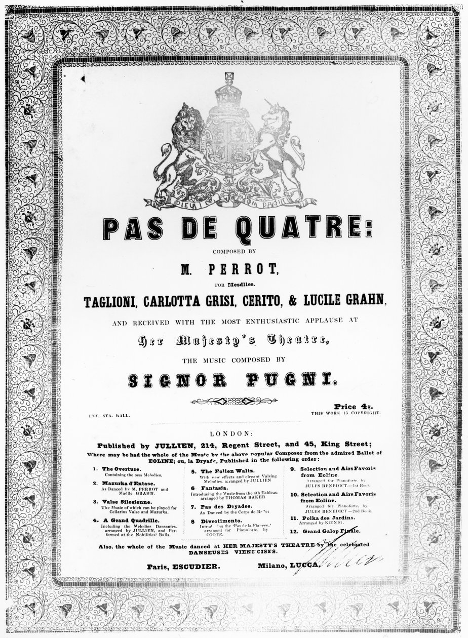 ジュールペロー作「Pas de Quatre」の楽譜カバー、1845年頃（印刷紙） 作： 英語学校