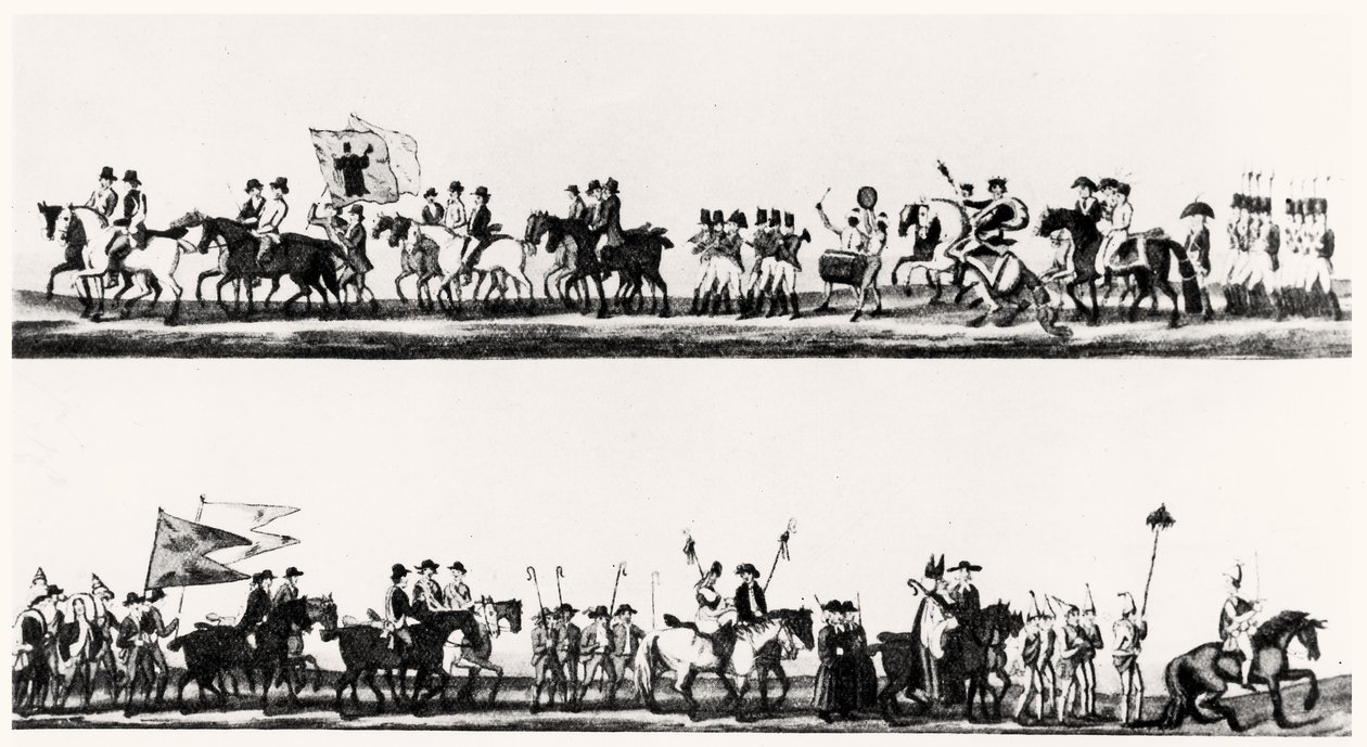 1825年2月3日、ダーリントンでのウールコマー、コームメーカー、ダイアーの大祭 作： 英語学校