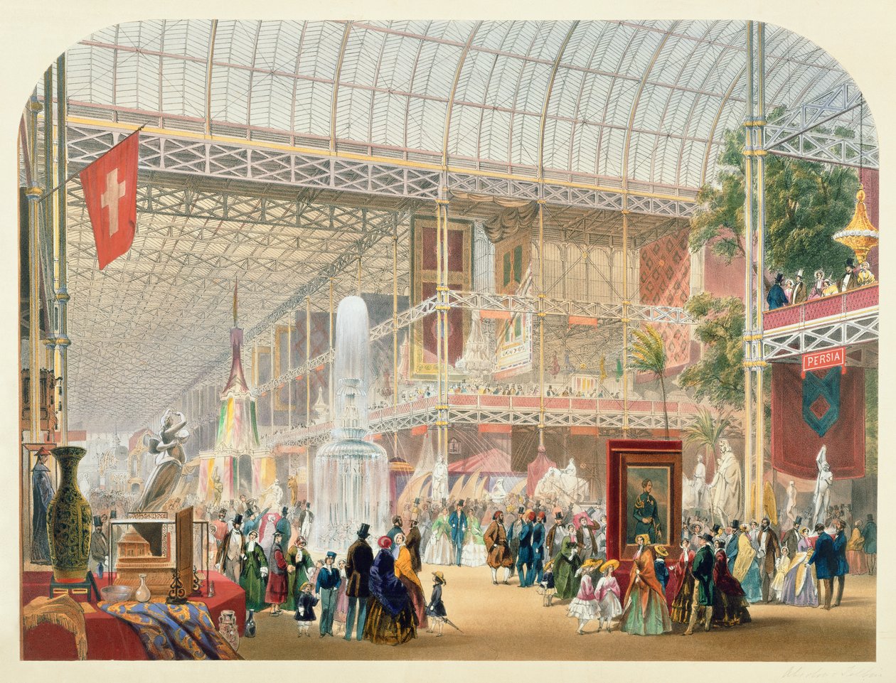 素晴らしい展覧会、1851年：クリスタルパレスの中央トランセプト 作： 英語学校