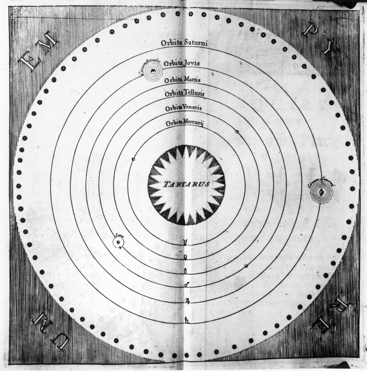 コスモスのイラスト、トビアススウィンデンによる「自然への探究」（1719年）、1714年 作： 英語学校