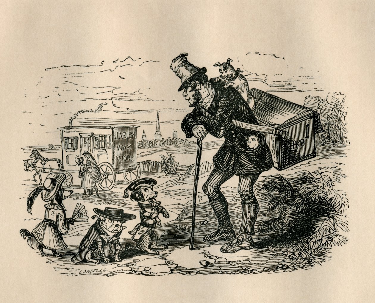 チャールズディケンズの「The Old Curiosity Shop」のジェリーと踊る犬 作： 英語学校