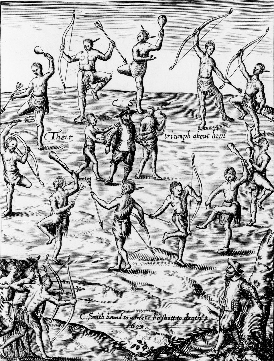 ジョン・スミスは1607年、1624年にバージニア州のネイティブアメリカンによって捕虜になり、死の脅迫を受けた（詳細は105033） 作： 英語学校
