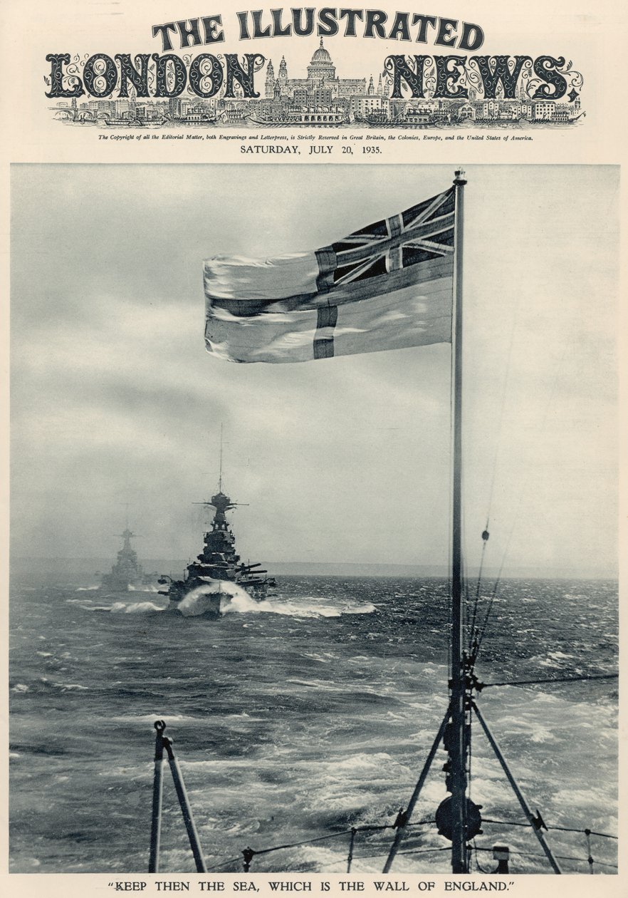 1935年7月20日の「The Illustrated London News Royal Naval and Military Review Number」から「イングランドの壁である海を守れ」 作： 英語学校