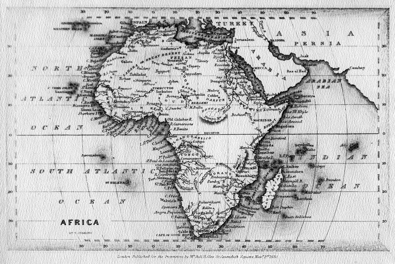 トーマススターリングによって彫刻されたアフリカの地図、エドワードブル、1830年発行 作： 英語学校