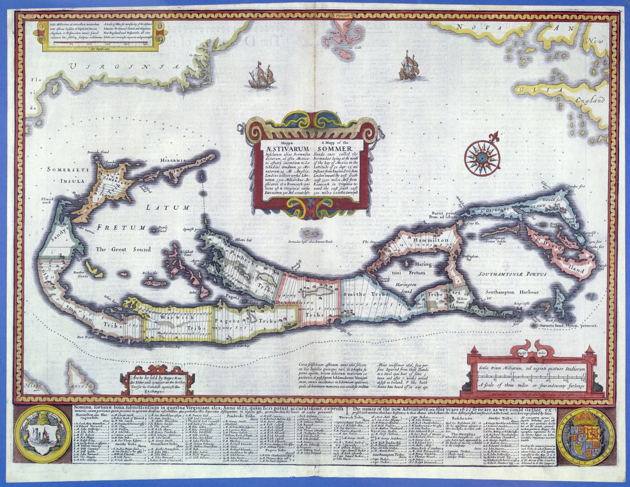 バミューダの地図（カラー彫刻） 作： 英語学校