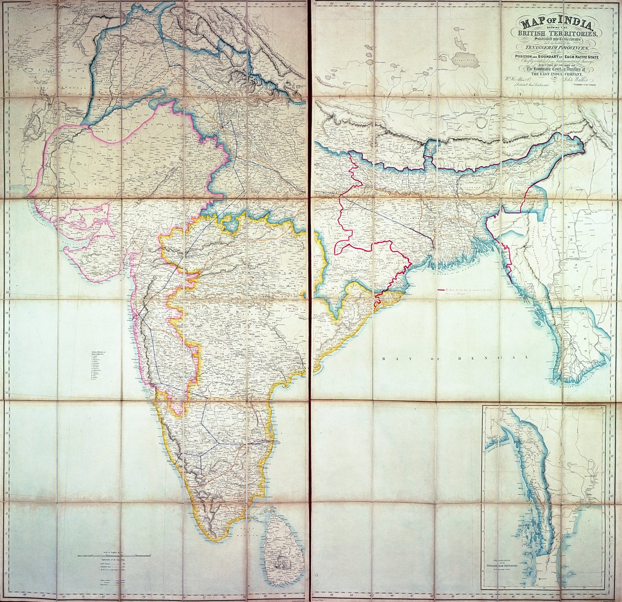 インドの地図、1857年（カラーリトグラフ） 作： 英語学校