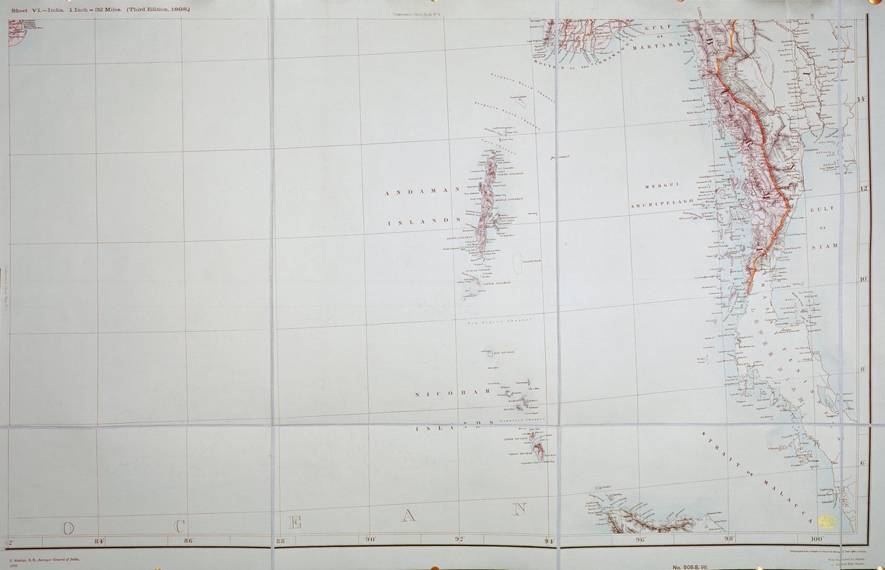 アンダマンおよびニコバル諸島の地図、ベンガル湾、1898年 作： 英語学校