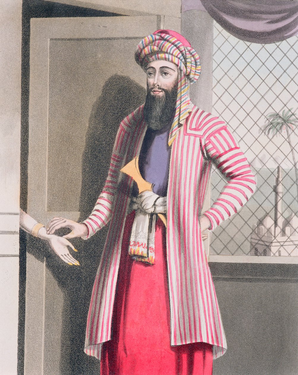 イスラム教の医師（シリア）が女性患者の脈をとる、1820年代 作： 英語学校
