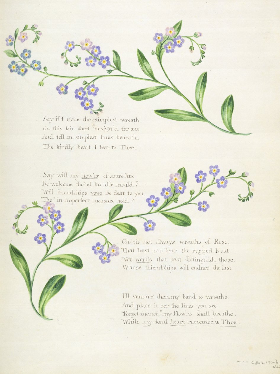 詩、「詩のアルバム、黒鉛の絵と水彩画」、1828年頃 作： 英語学校