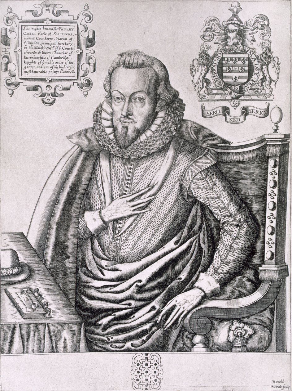 ロバートセシルの肖像（1563-1612）ソールズベリー初代伯爵、レノルドエルストラック（1571-c.1630）c.1607によって彫刻 作： 英語学校