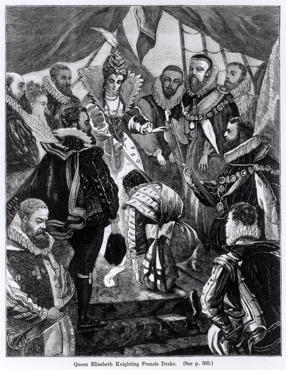 エリザベス1世（1530〜1603年）騎士団フランシスドレイク（1540〜96年頃）、1581年 作： 英語学校