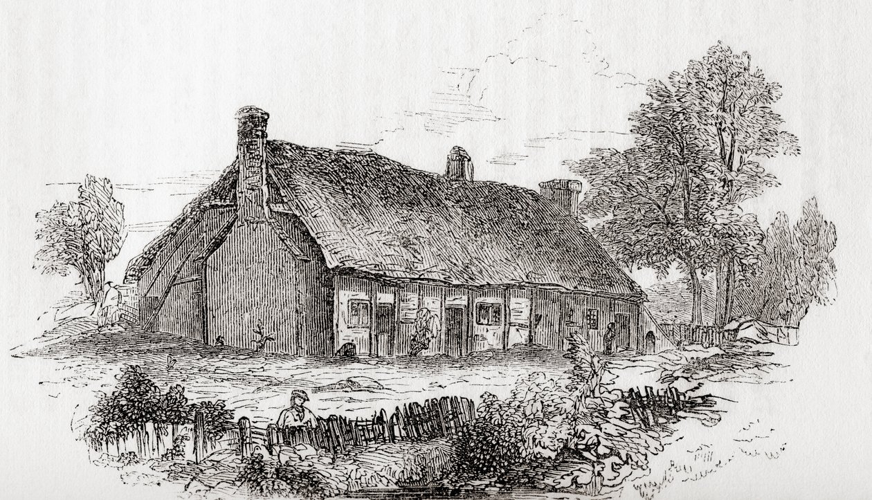 サミュエルバトラーの家、パーショア、ウスターシャー、イギリス。サミュエルバトラー、1613年-1680年。オールドイングランド出身の英国の詩人と風刺家：絵画博物館、パブ。 1847 作： 英語学校