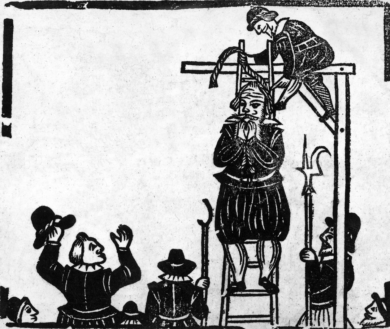 絞首刑にされる男と足場 作： 英語学校