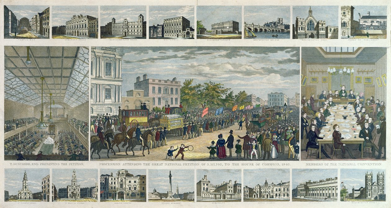 1842年のトーマスダンコム（1796-1861）の議会への請願のプレゼンテーションに関連するシーン 作： 英語学校