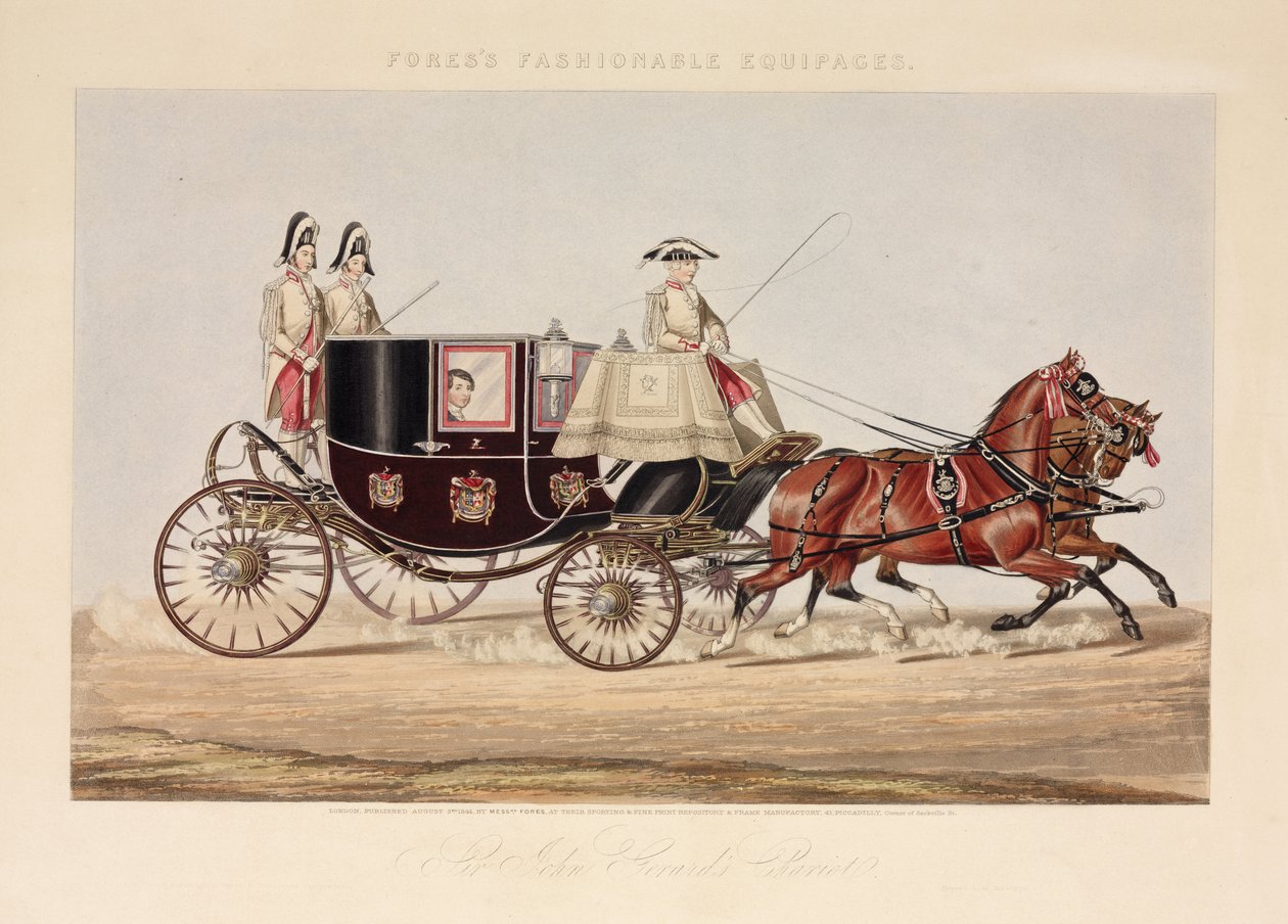 1844年にロンドンで公開されたFores Fashionable EquipagesのJohn Gerards Chariot卿 作： 英語学校