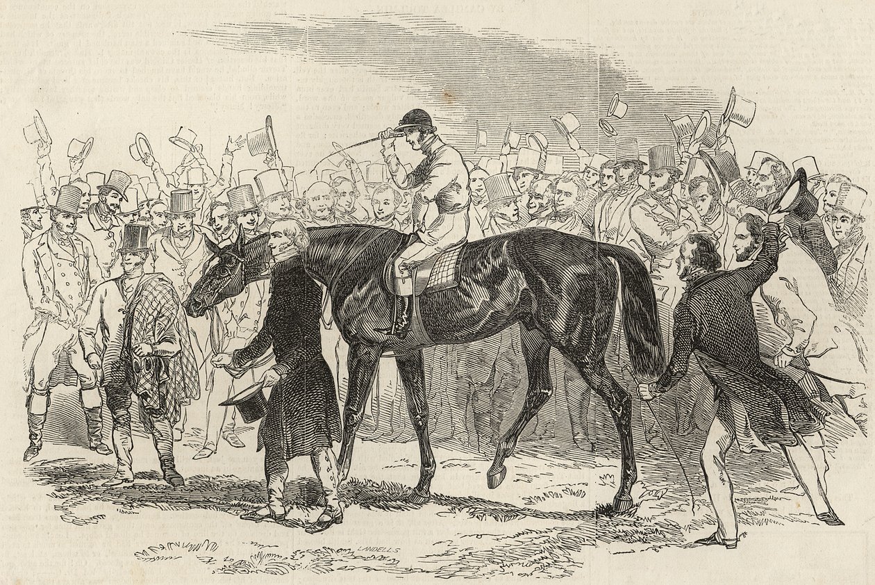 1846年9月26日の「The Illustrated London News」より、セントレガーの勝者を率いるタットンサイクス卿 作： 英語学校