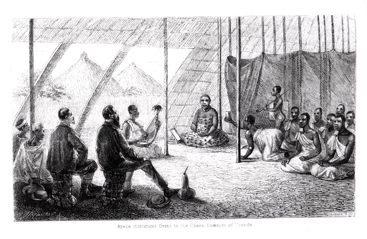 Speke（1827-64）がウガンダの女王DowagerにGrant（1827-92）を紹介 作： 英語学校